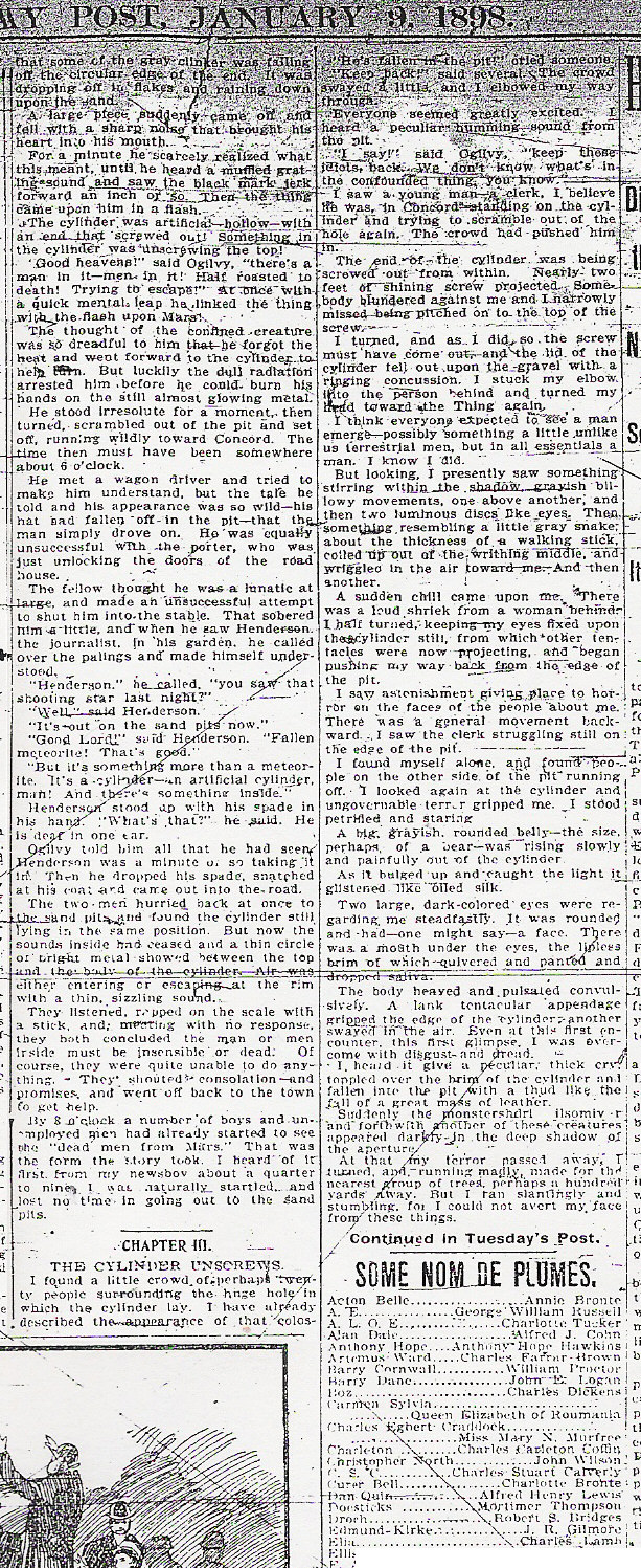 Fighters From Mars, published in the Boston Evening Post, January 9th 1898