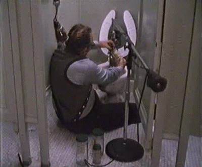 Soundman simulates opening of Martian Cylinder in The Night That Panicked America