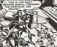 Superman #62: Black Magic on Mars (DC, 1950) Welles warns Earth. Click for larger image.
