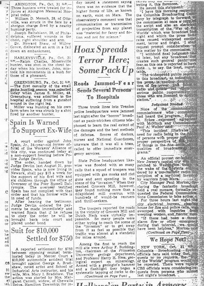 trenton times war of the worlds article
