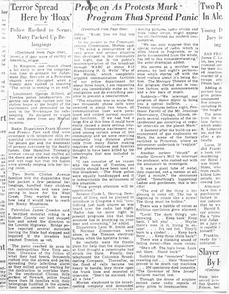 trenton times war of the worlds article