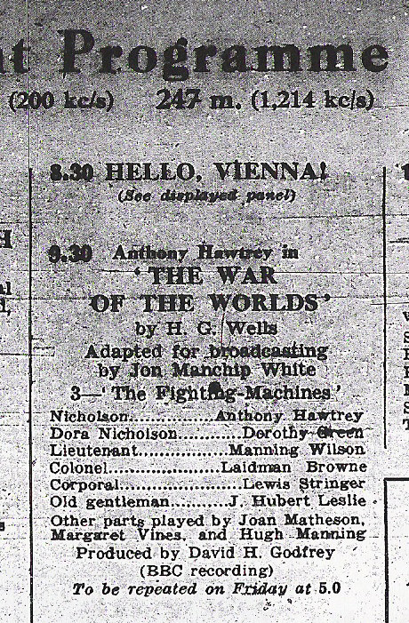BBC radio War of the Worlds dramatisation, episode 3, May 30th 1950