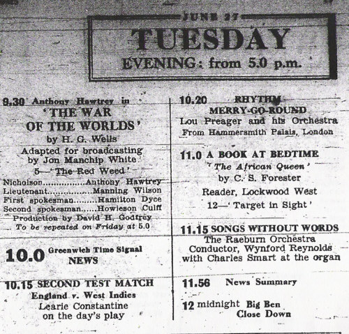 BBC radio War of the Worlds dramatisation, episode 5, June 27th 1950