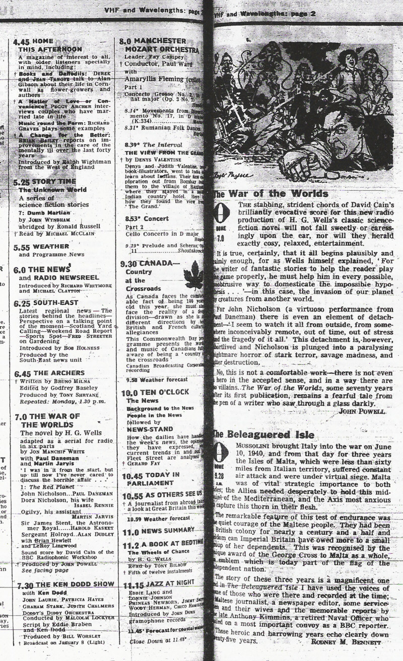 BBC radio War of the Worlds dramatisation, episode 1, June 9th 1967