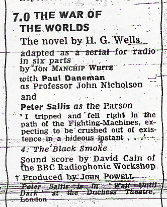 BBC radio War of the Worlds dramatisation, episode 4, June 30th 1967