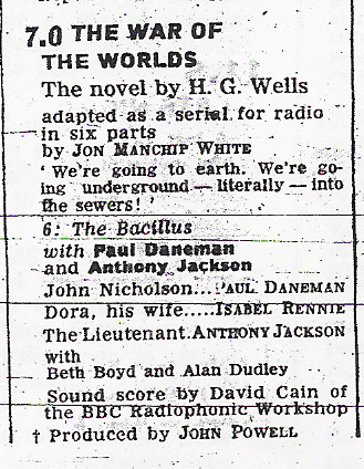 BBC radio War Of The Worlds dramatisation, episode 6, July 14th 1967